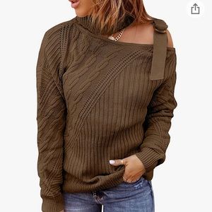 Long Sleeve Cold Shoulder Turtleneck Knit Sweater